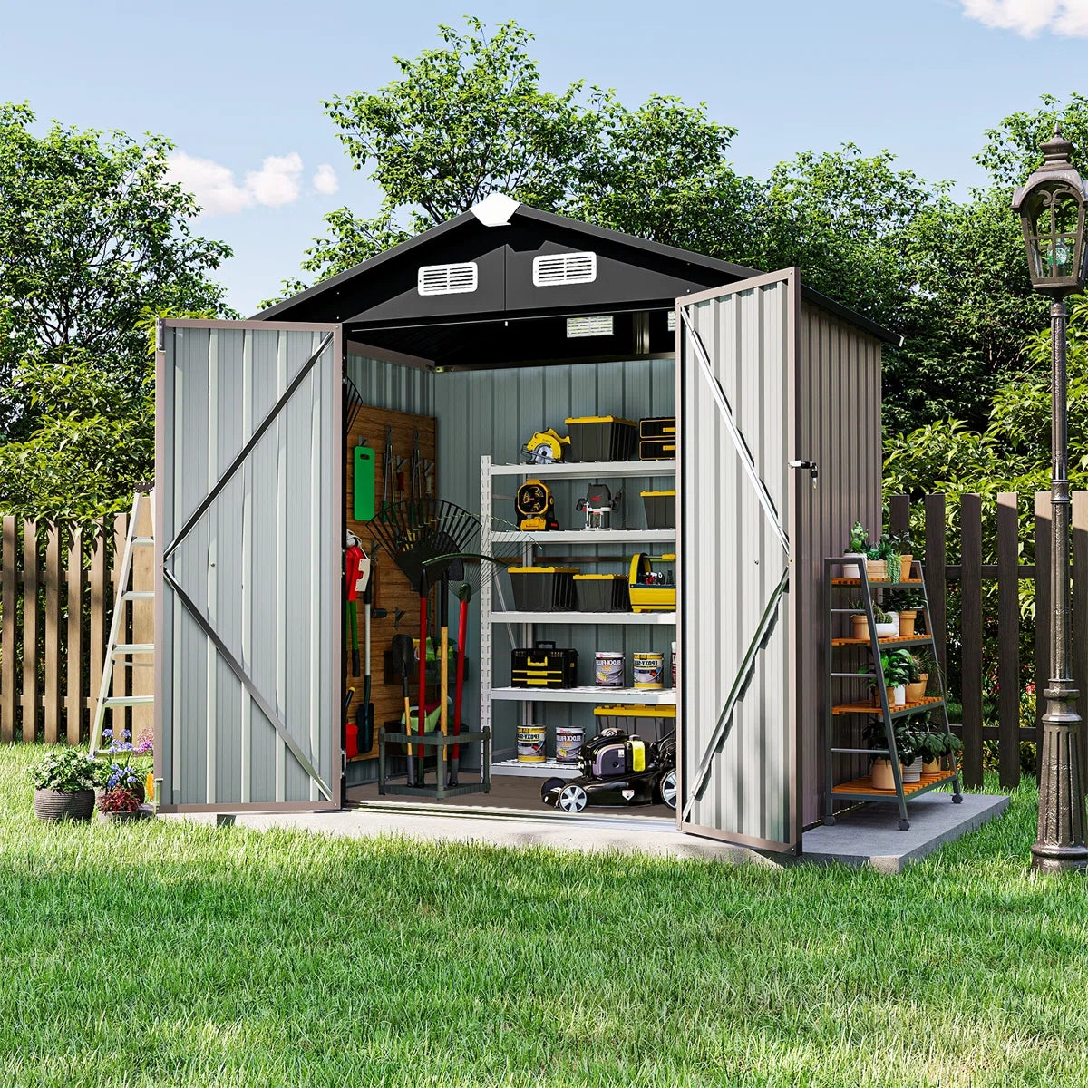6.4 Ft. W x 4.0 Ft. D Steel Storage Shed with Door Lock and Floor