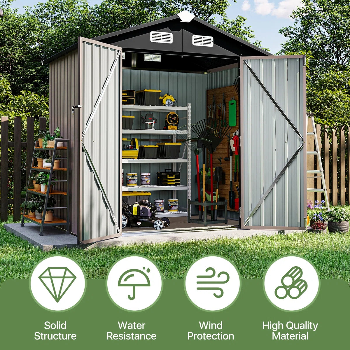 6.4 Ft. W x 4.0 Ft. D Steel Storage Shed with Door Lock and Floor