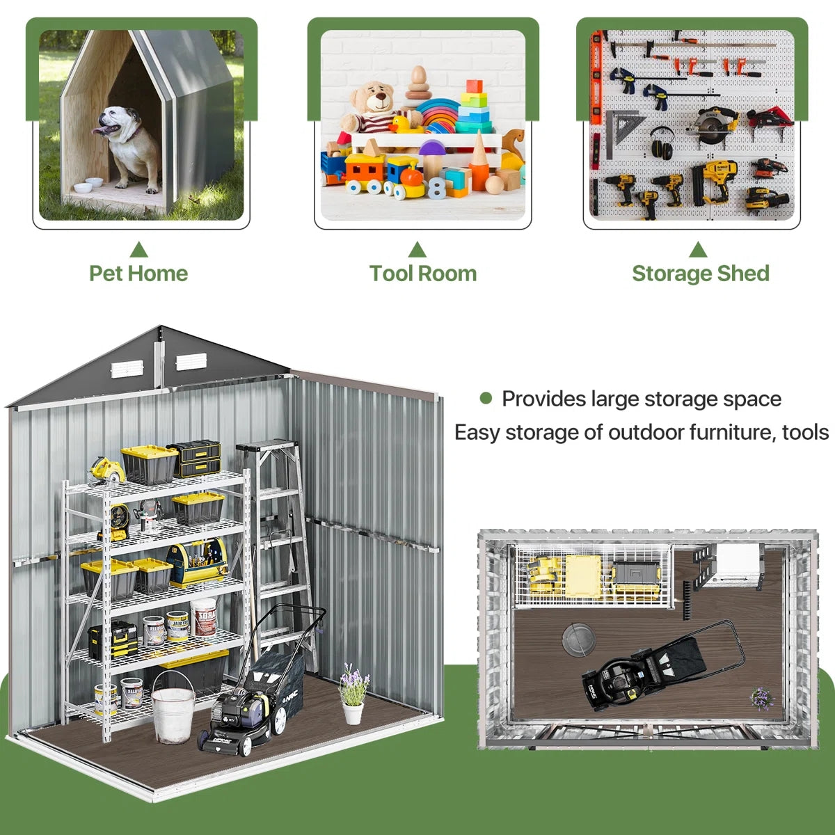 6.4 Ft. W x 4.0 Ft. D Steel Storage Shed with Door Lock and Floor