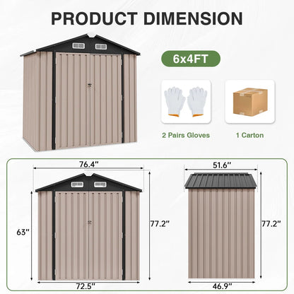 6.4 Ft. W x 4.0 Ft. D Steel Storage Shed with Door Lock and Floor
