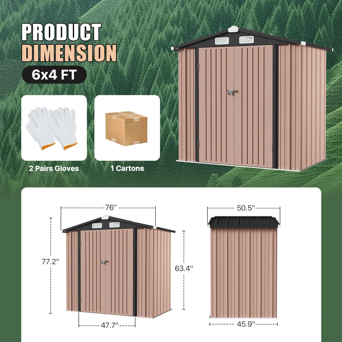 6.4 Ft. W X 4.0 Ft. D Metal Storage Shed With Metal Base Frame Kit