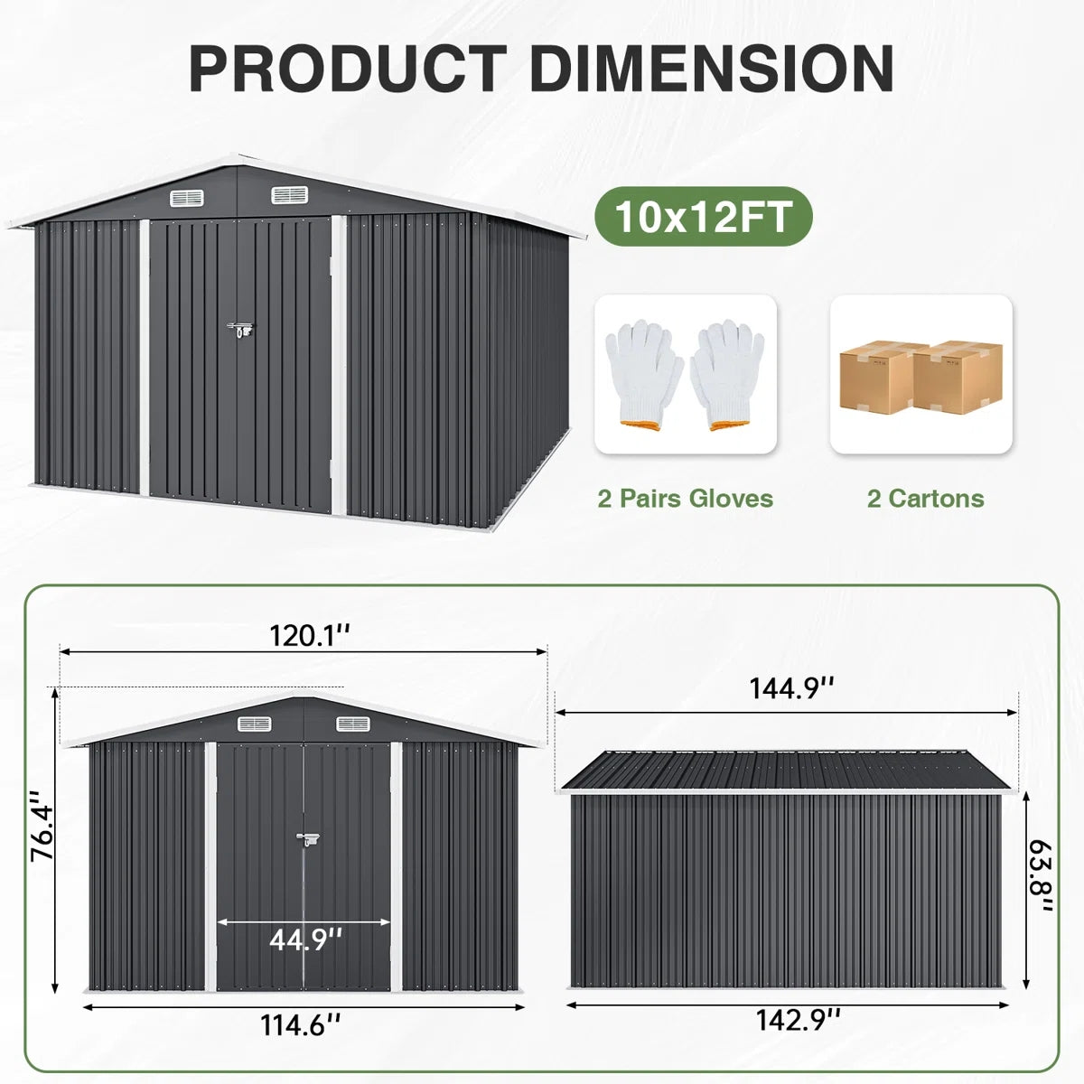 10 Ft. W X 12 Ft. D Outdoor Metal Storage Shed