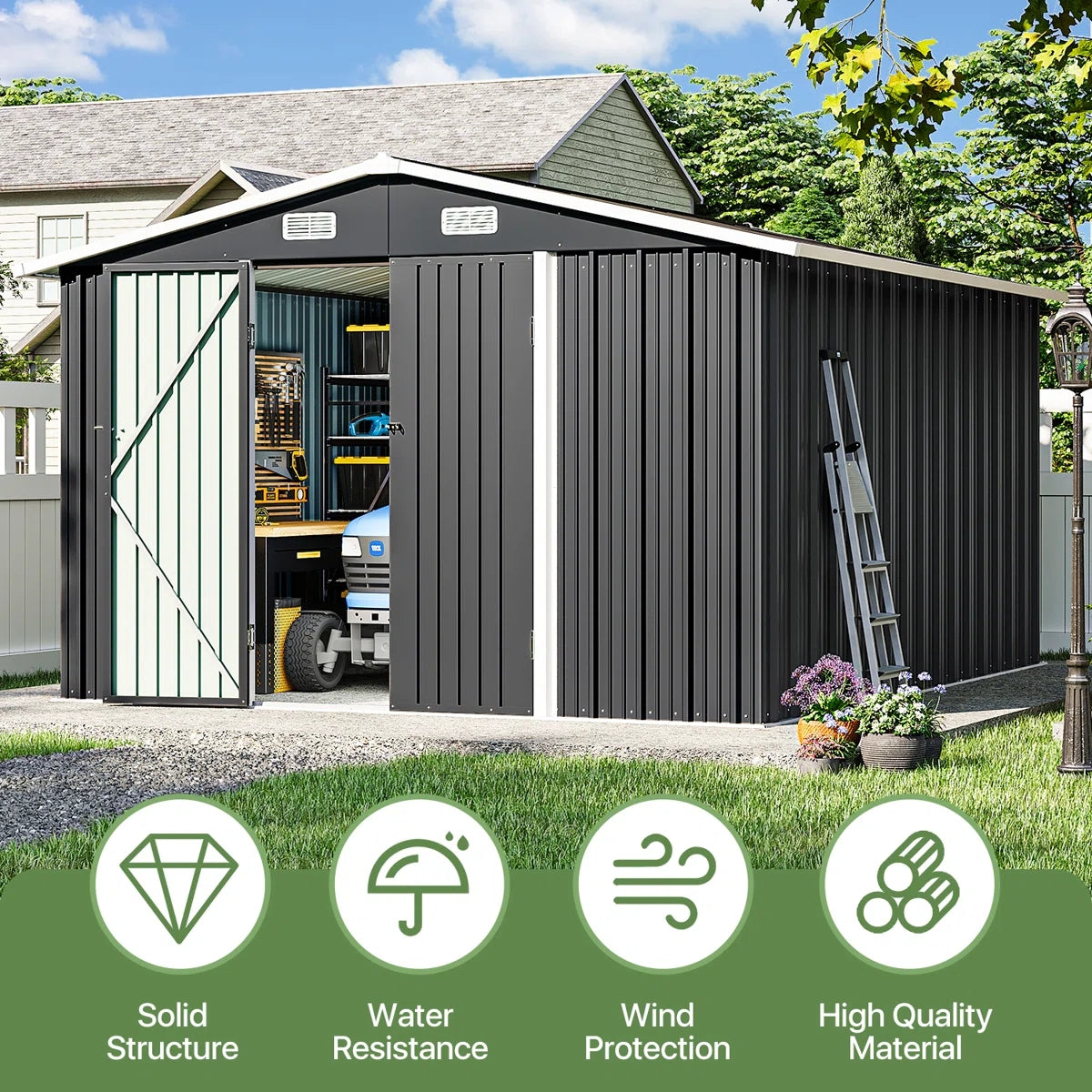 10 Ft. W X 12 Ft. D Outdoor Metal Storage Shed
