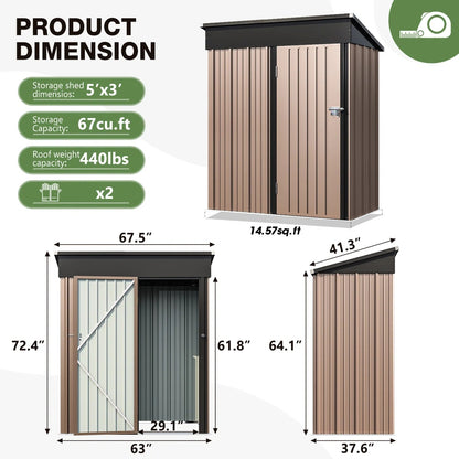 5.0 ft. W x 2.5 ft. D Galvanized Steel Lean-to Storage Shed