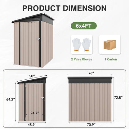 6' X 4' Metal Lean To Storage Shed