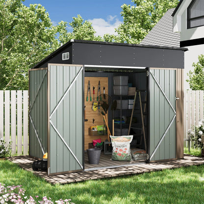 Metal Lean-to Storage Shed with Three Doors