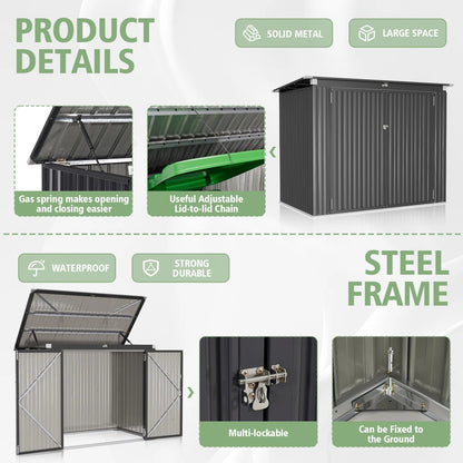 5.7 Ft. W X 3 Ft. D Galvanized Steel Horizontal Garage Shed