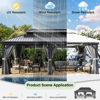 20 Ft. W X 12 Ft. D Gray With Water Guide Roof, 4.7inch Aluminum Post Patio Square Column Gazebo