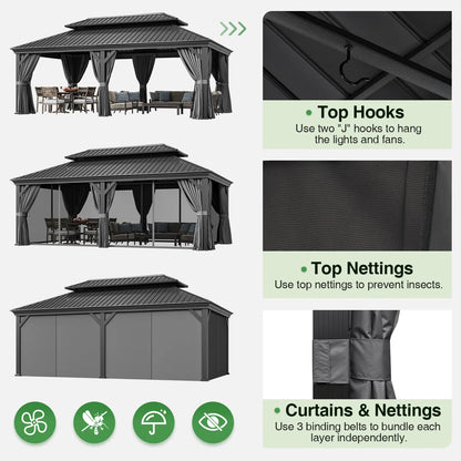 20 Ft. W X 12 Ft. D Gray With Water Guide Roof, 4.7inch Aluminum Post Patio Square Column Gazebo