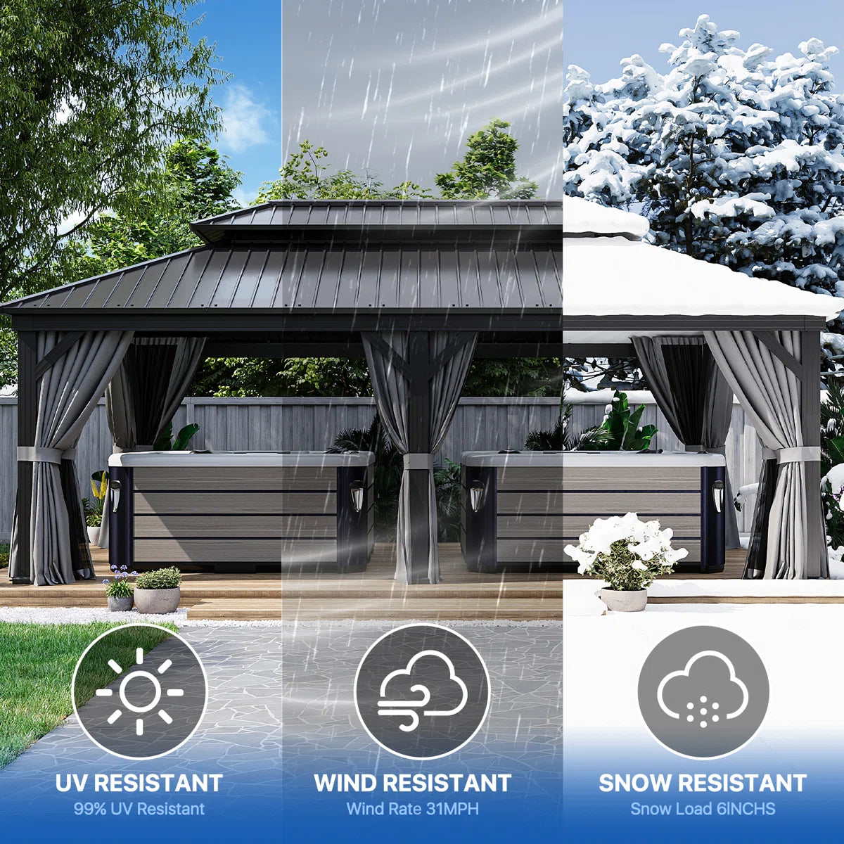 20 Ft. W X 12 Ft. D Metal Easy Install Patio Gazebo