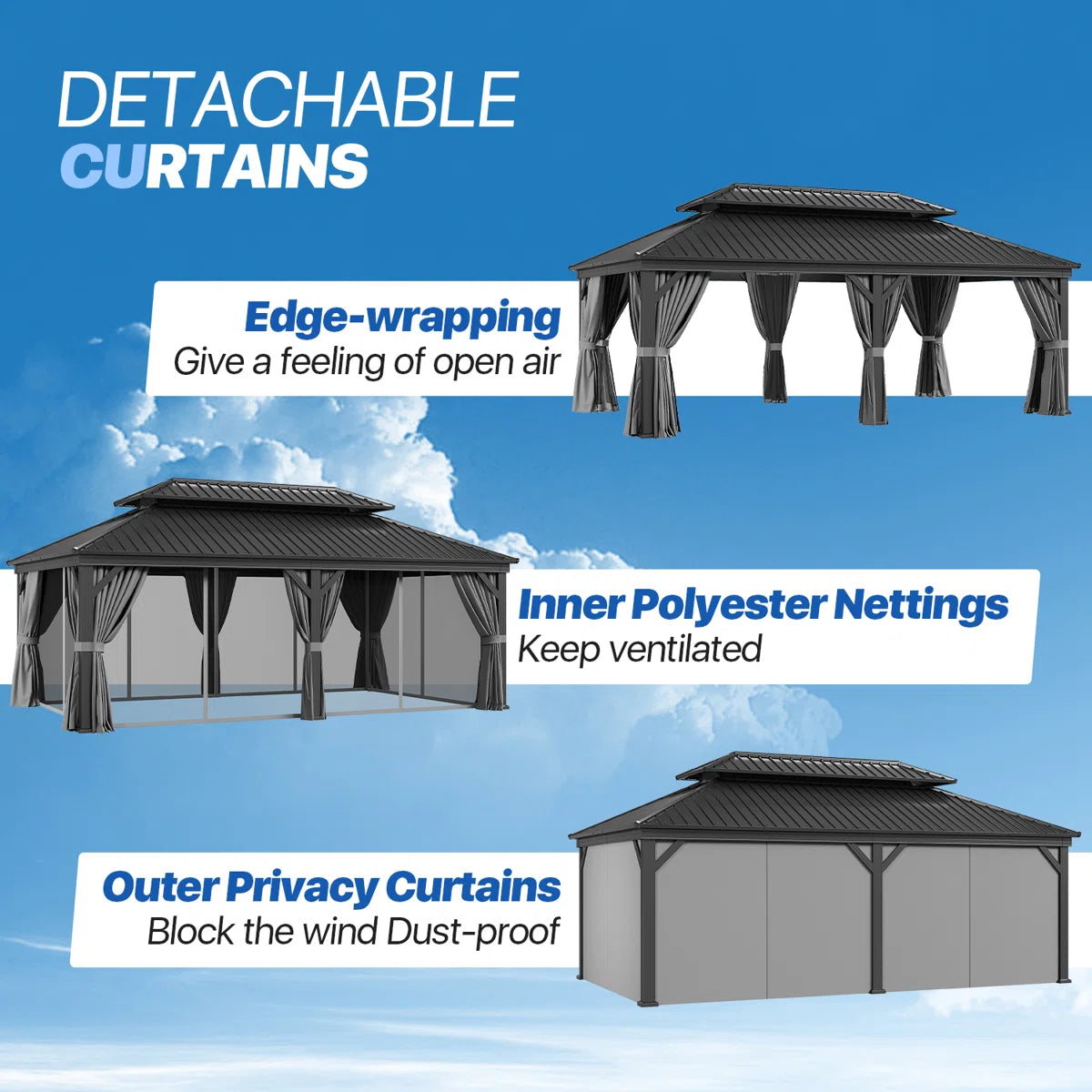 20 Ft. W X 12 Ft. D Metal Easy Install Patio Gazebo