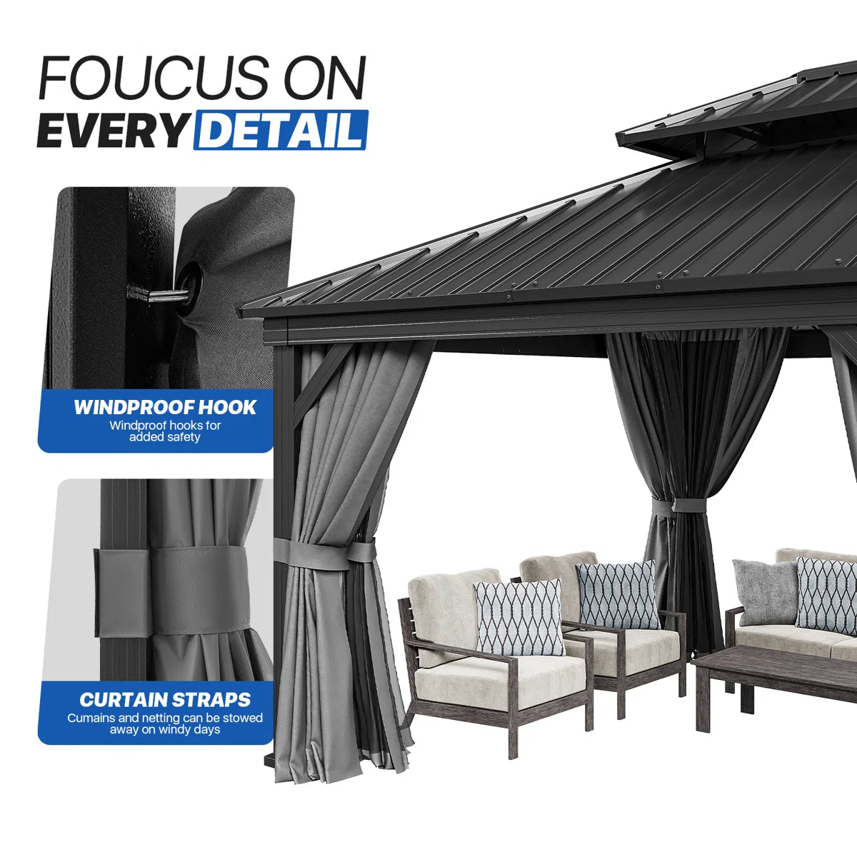20 Ft. W X 12 Ft. D Metal Easy Install Patio Gazebo