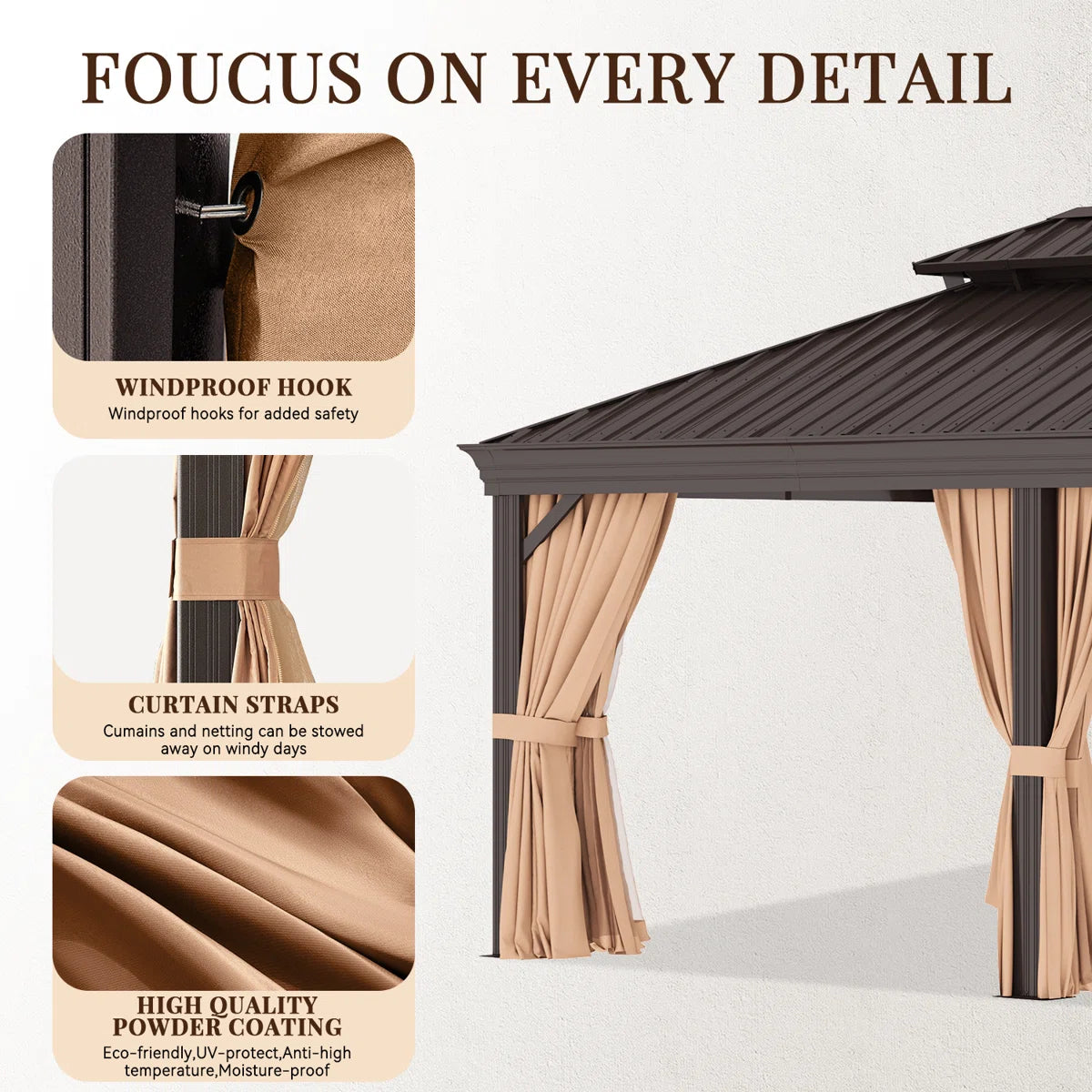 20 Ft. W X 12 Ft. D Metal With Water Guide Roof, 4.7inch Aluminum Post Patio Gazebo