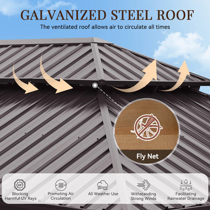 20 Ft. W X 12 Ft. D Metal With Water Guide Roof, 4.7inch Aluminum Post Patio Gazebo