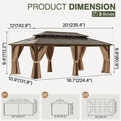 20 Ft. W x 12 Ft. D Metal Patio Gazebo
