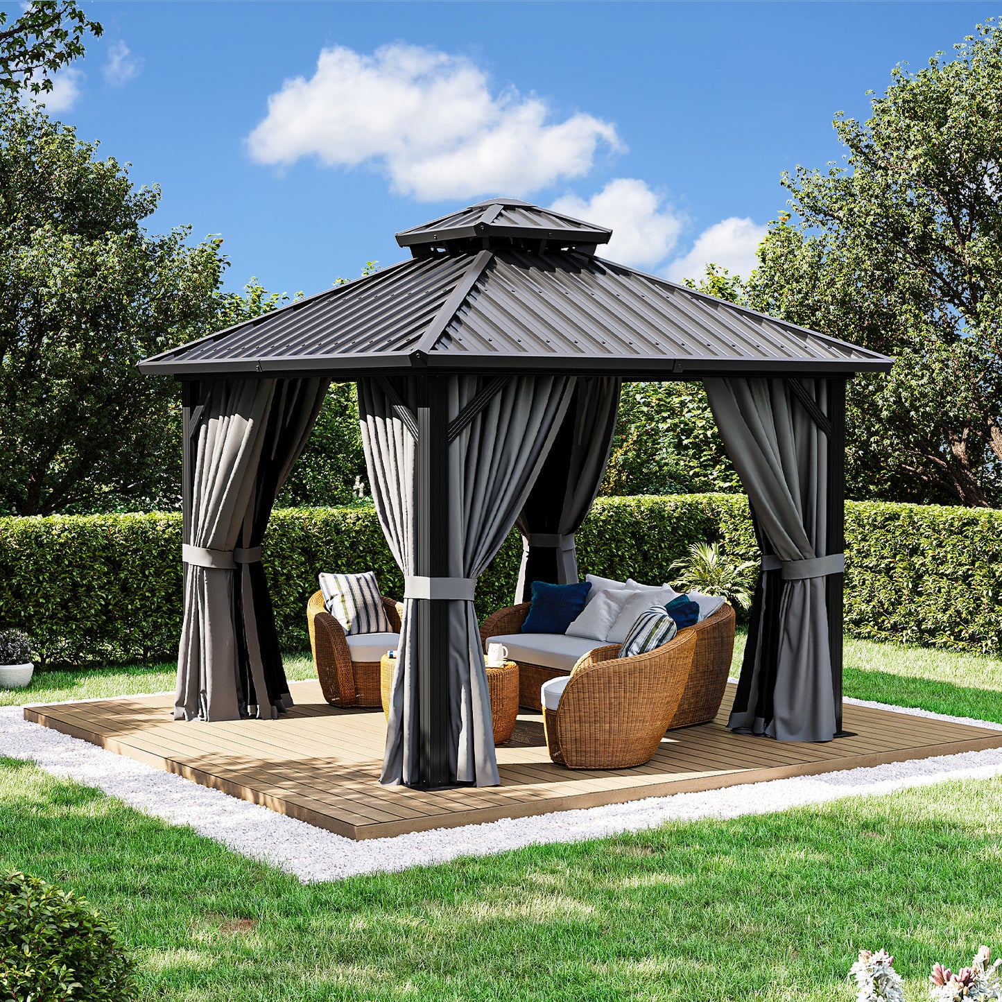 10 Ft. W X 10 Ft. D Aluminum Patio Gazebo With Double Roof