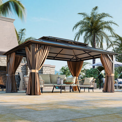 Outdoor Patio Gazebo with Hardtop Double Roof