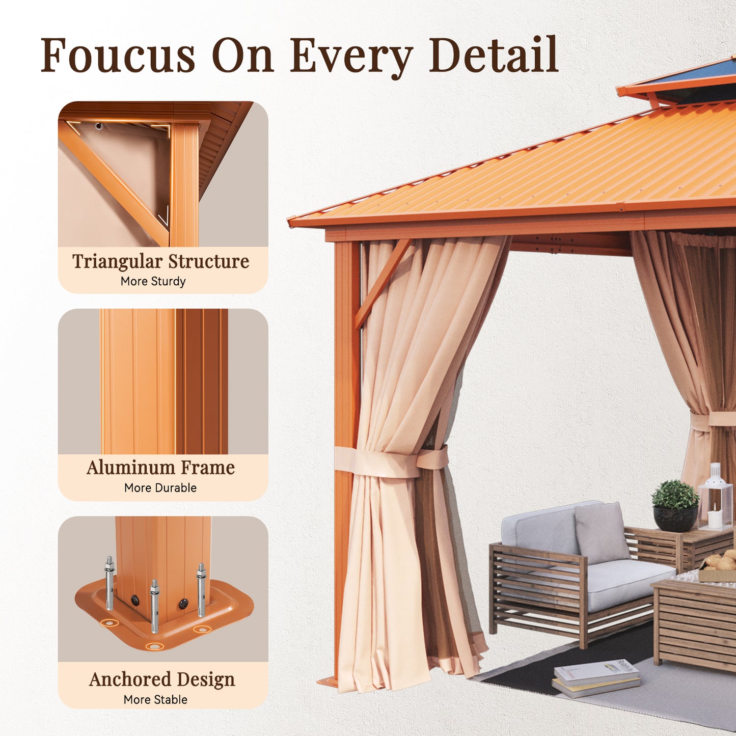 12 Ft. W x 10 Ft. D Aluminum Patio Gazebo