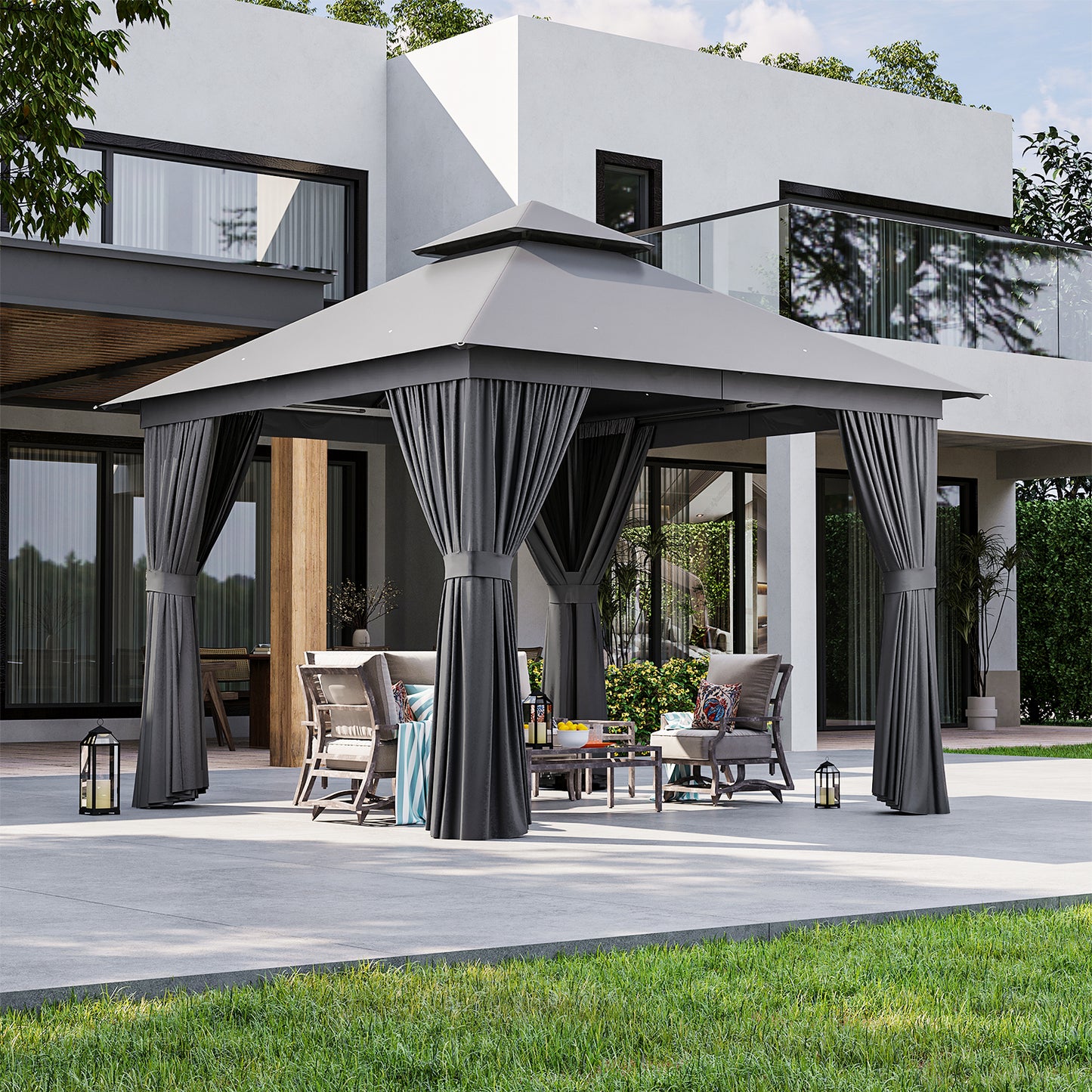 10 Ft. W X 10 Ft. D Steel Patio Gazebo The Soft Roof Gazebos