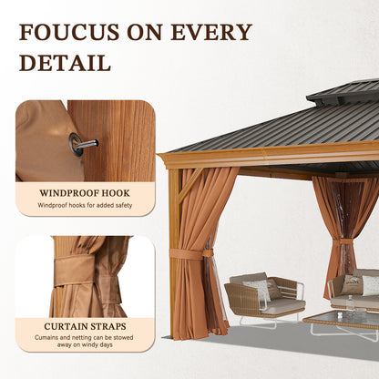 16Ft. W x 12Ft. D Outdoor Cedar Framed Gazebo with Steel Hardtop Permanent Wooden Finished Pavilion