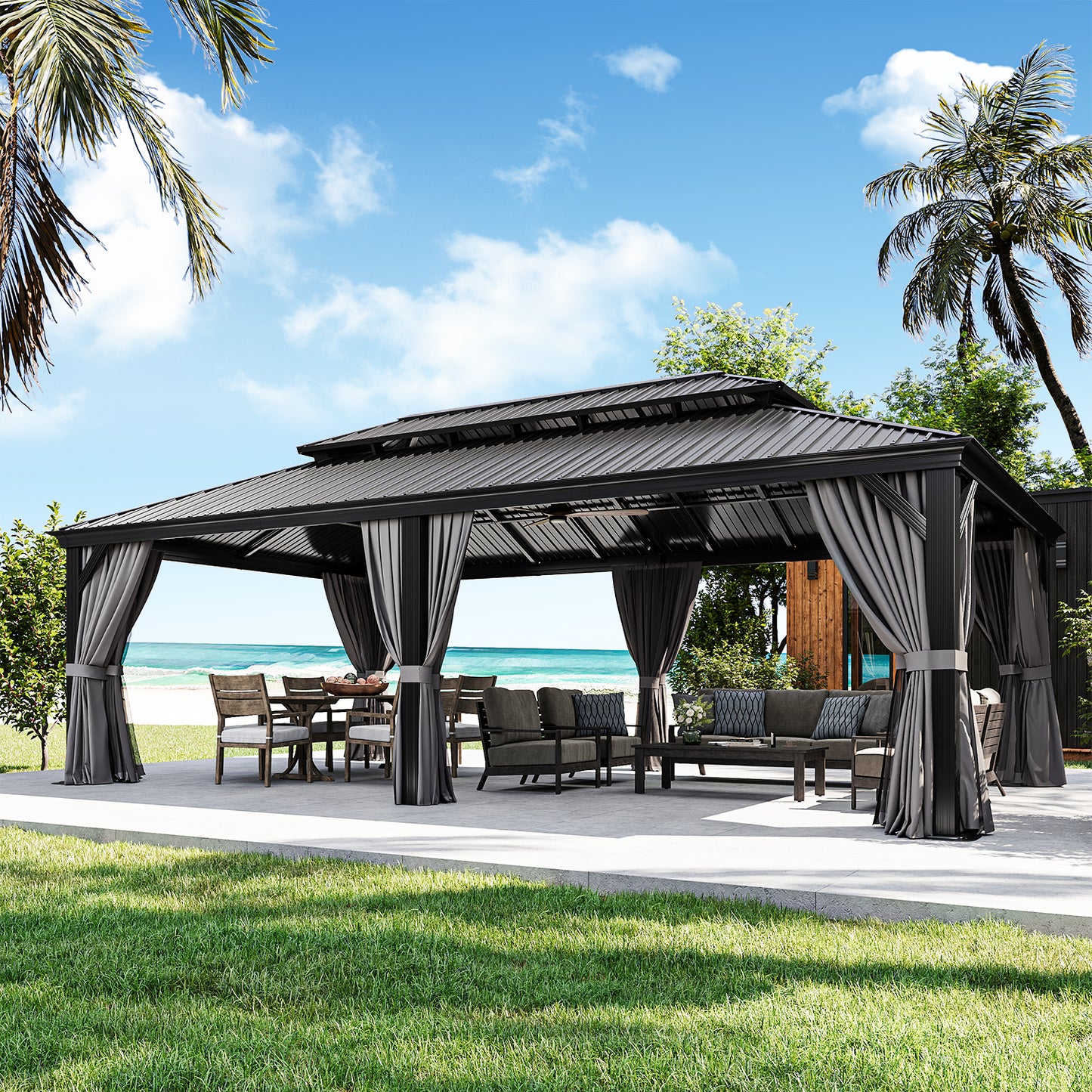 24 Ft. W X 14 Ft. D Metal With Water Guide Roof, 4.7inch Aluminum Post Patio Gazebo