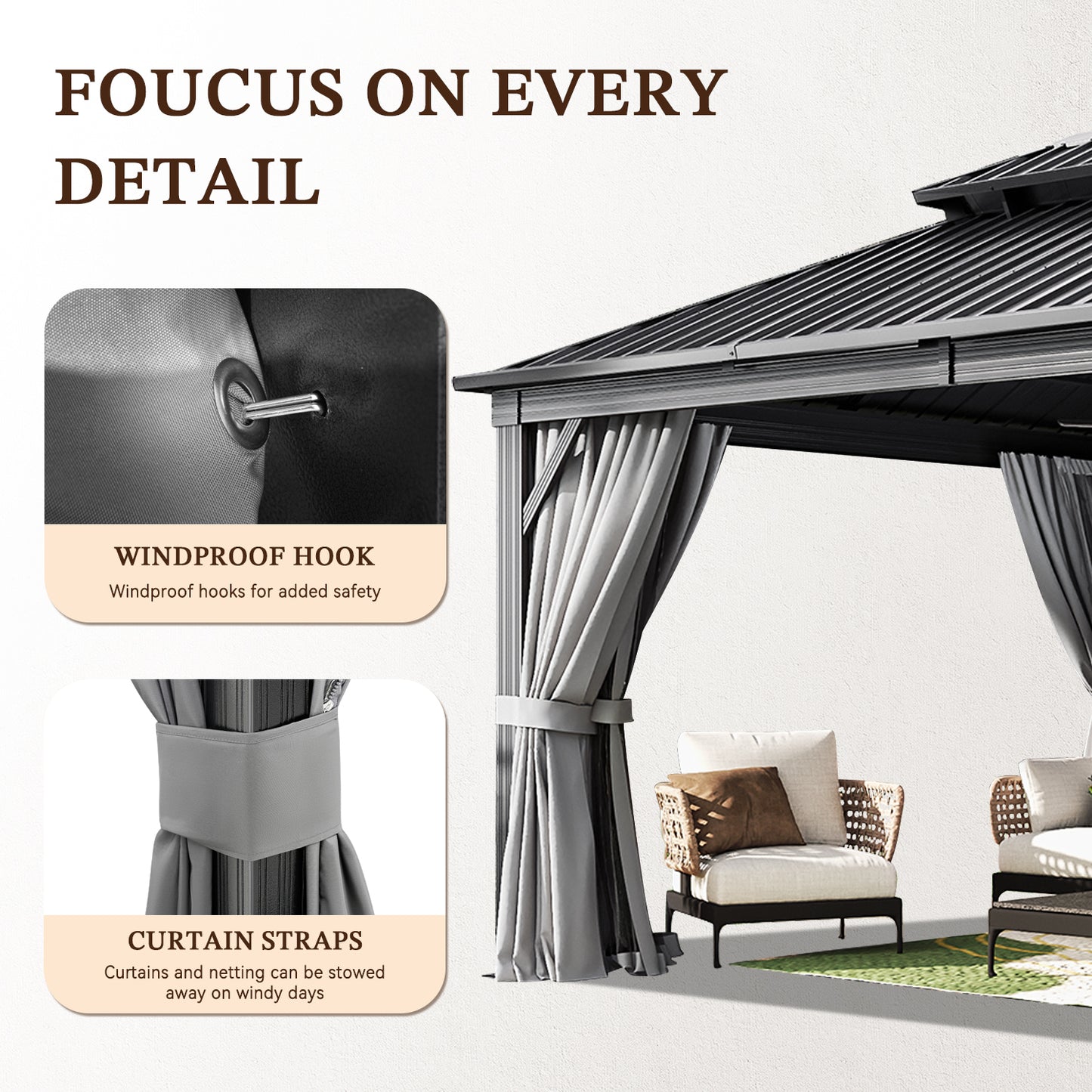 16 Ft. W X 12 Ft. D Metal Patio Gazebo