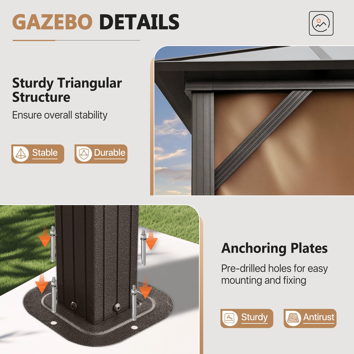 Outdoor Patio Gazebo with Hardtop Double Roof