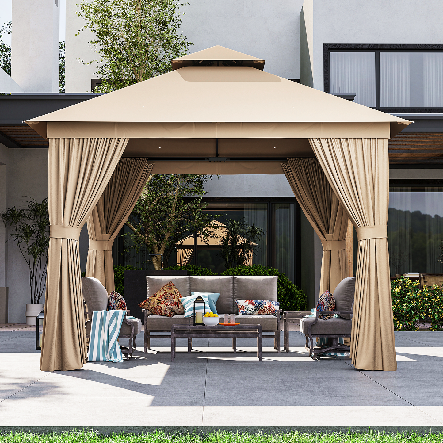 10 Ft. W X 10 Ft. D Steel Patio Gazebo The Soft Roof Gazebos