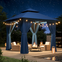 8x8 Ft Outdoor Gazebo With Double Roof, Patio Canopy With Mosquito Netting And Curtains, Suitable For Patios, Lawn And Backyard