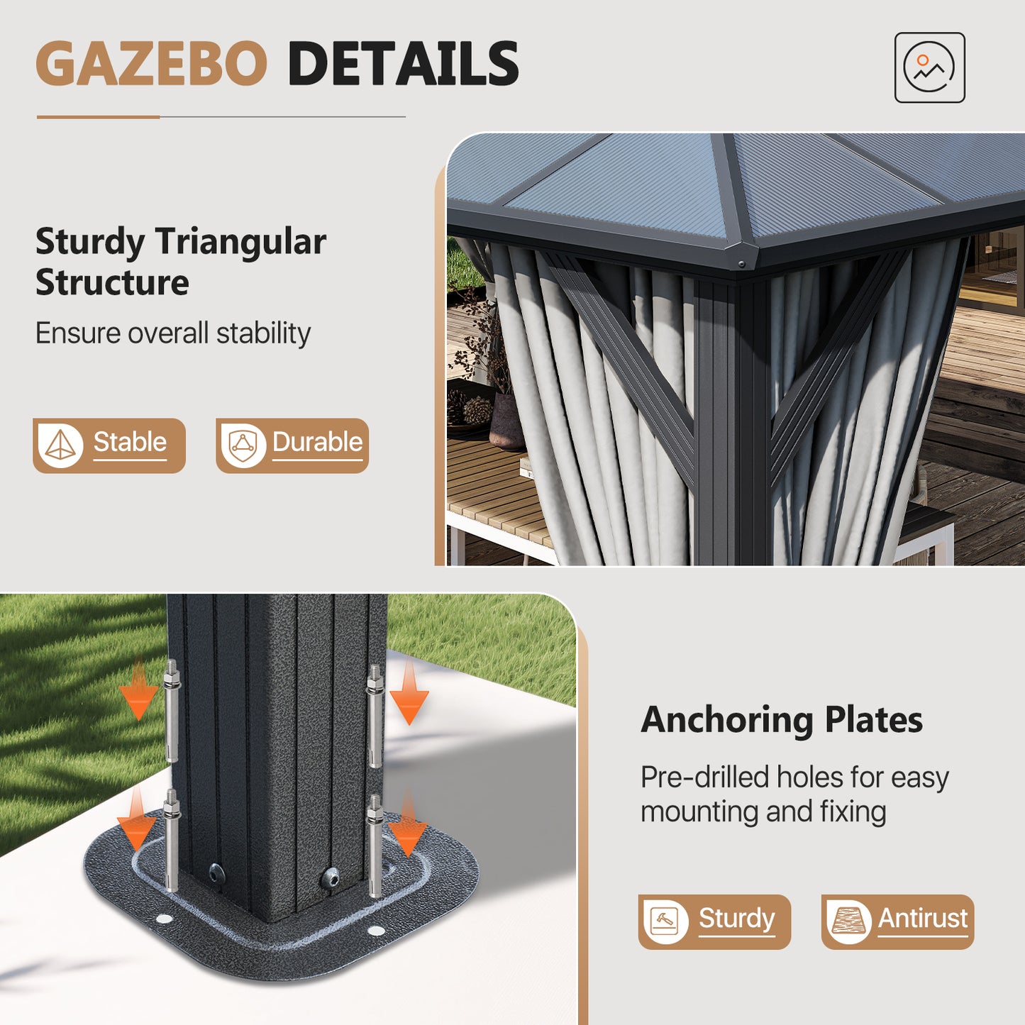 16 Ft. W X 12 Ft. D Metal Patio Gazebo With String Lights