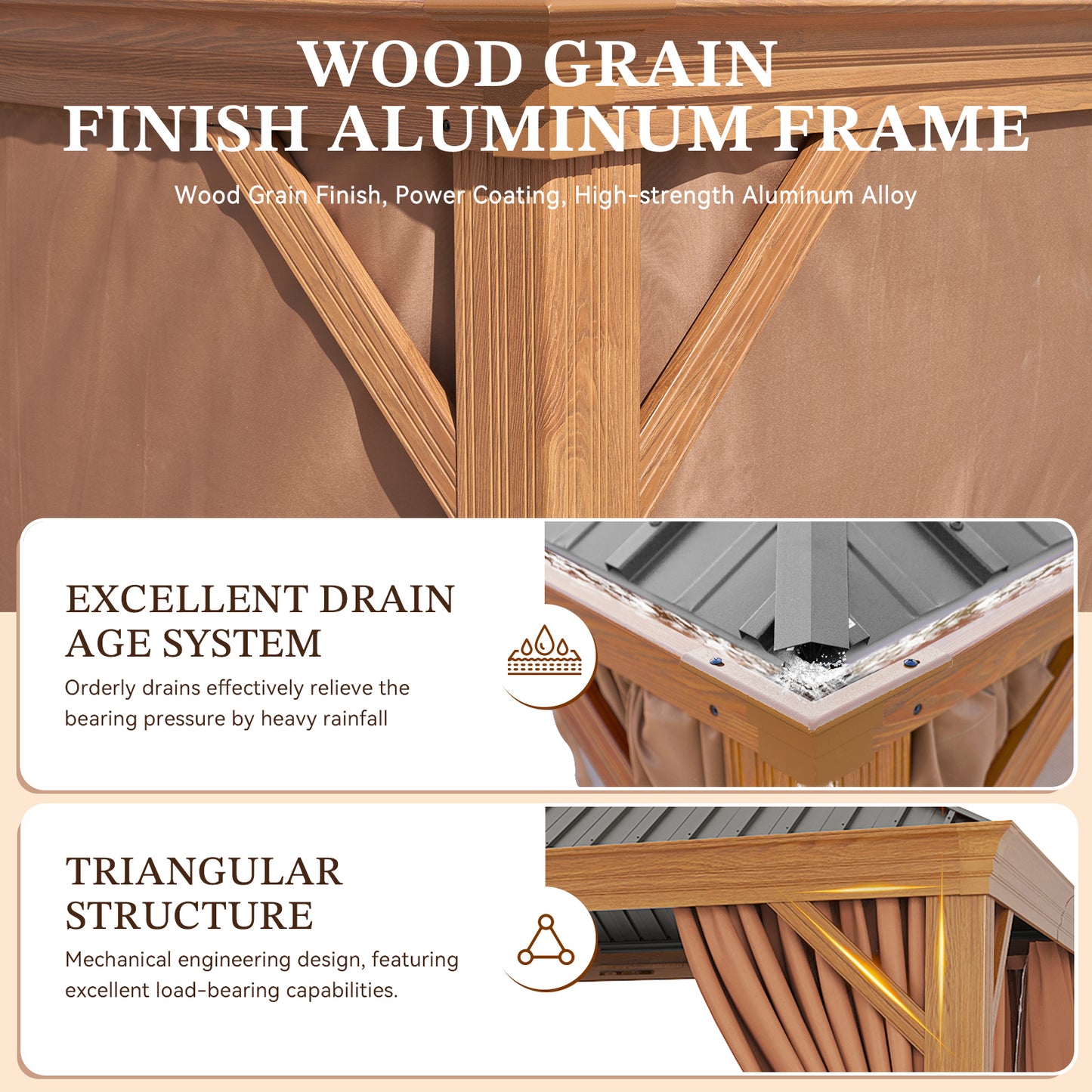 16Ft. W x 12Ft. D Outdoor Cedar Framed Gazebo with Steel Hardtop Permanent Wooden Finished Pavilion