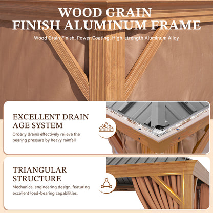 16Ft. W x 12Ft. D Outdoor Cedar Framed Gazebo with Steel Hardtop Permanent Wooden Finished Pavilion