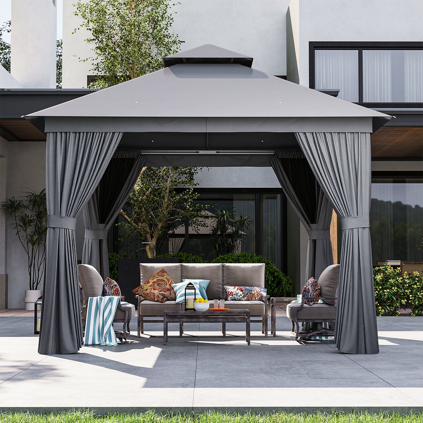 10 Ft. W X 10 Ft. D Steel Patio Gazebo The Soft Roof Gazebos