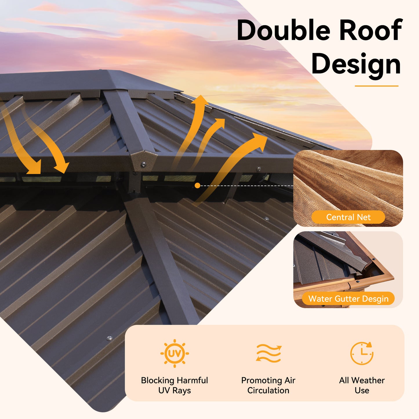 20 Ft. W x 12 Ft. D Aluminum Roof with Galvanized Steel Patio Gazebo