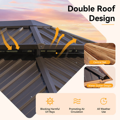 20 Ft. W x 12 Ft. D Aluminum Roof with Galvanized Steel Patio Gazebo