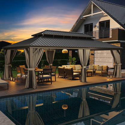 24 Ft. W X 14 Ft. D Metal With Water Guide Roof, 4.7inch Aluminum Post Patio Gazebo