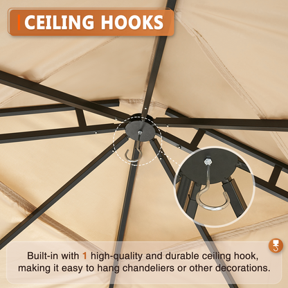 8x8 Ft Outdoor Gazebo With Double Roof, Patio Canopy With Mosquito Netting And Curtains, Suitable For Patios, Lawn And Backyard