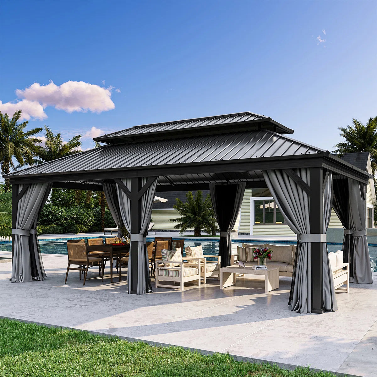 20 Ft. W X 12 Ft. D Metal Easy Install Patio Gazebo