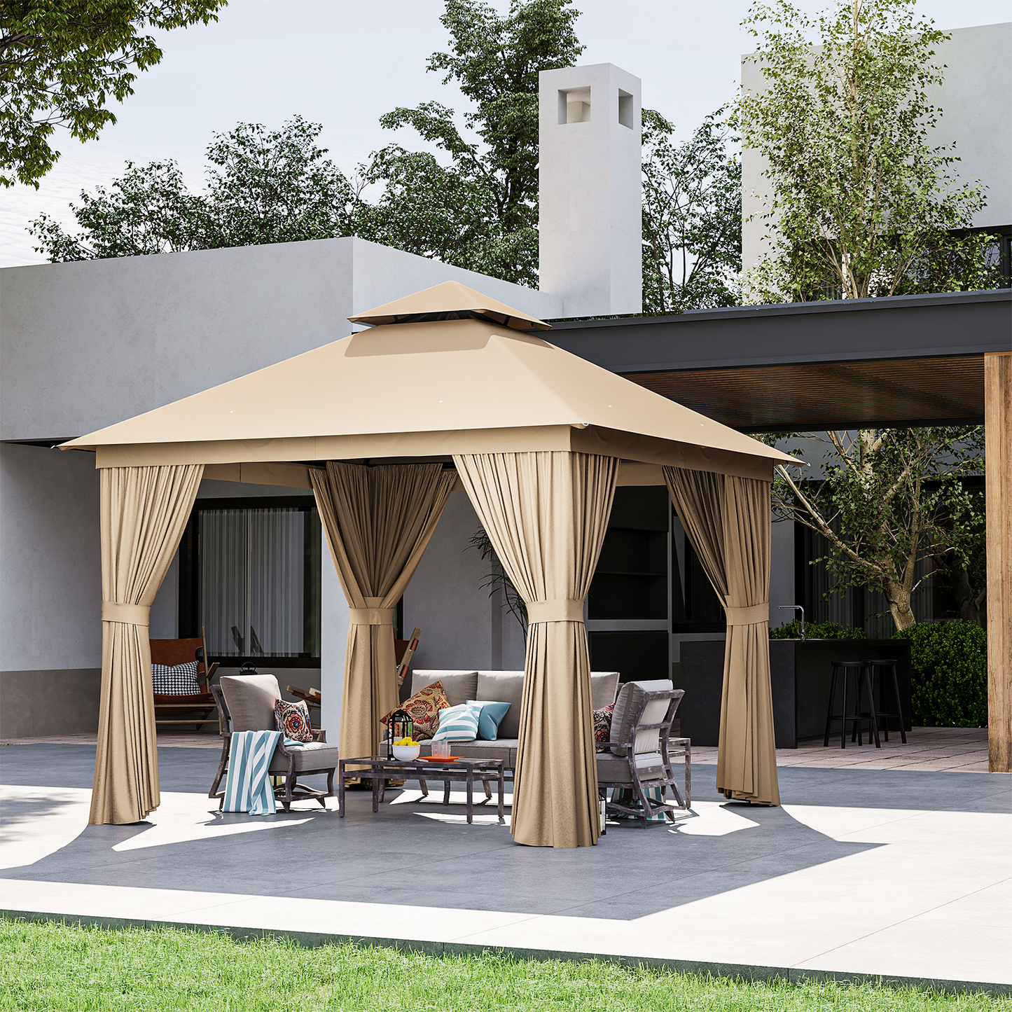 10 Ft. W X 10 Ft. D Steel Patio Gazebo The Soft Roof Gazebos