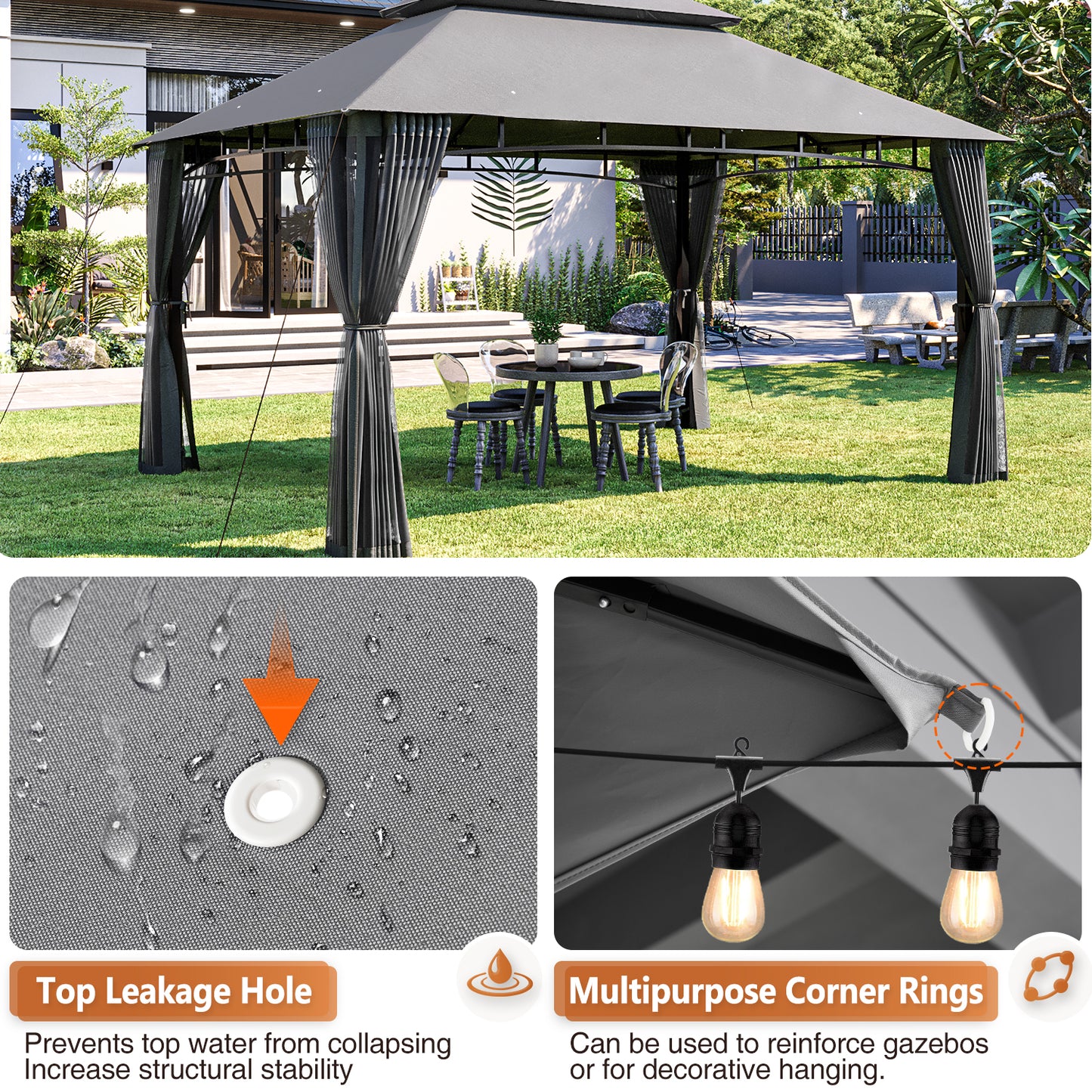 13 Ft. W X 10 Ft. D Steel Patio Gazebo The Soft Roof Gazebos