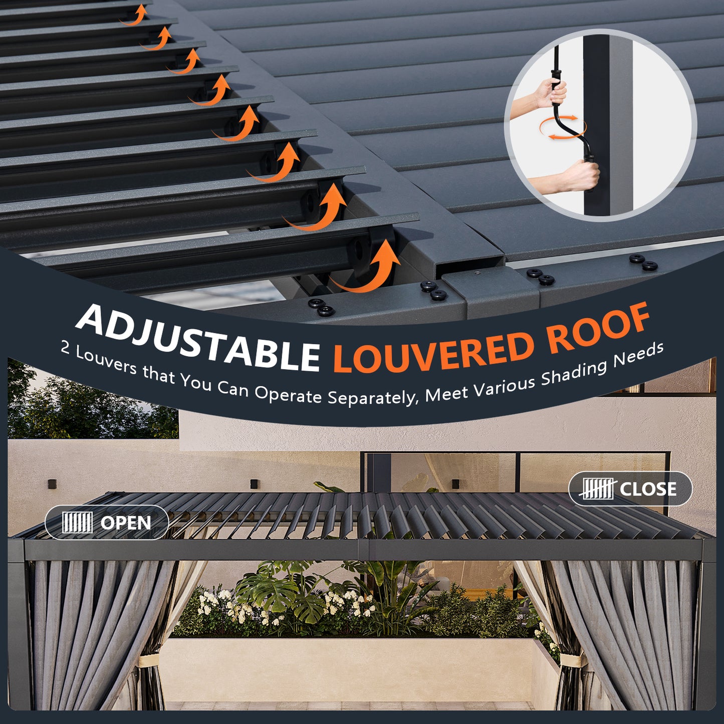 14 Ft. W x 12 Ft. D Outdoor Louvered Aluminum Pergola