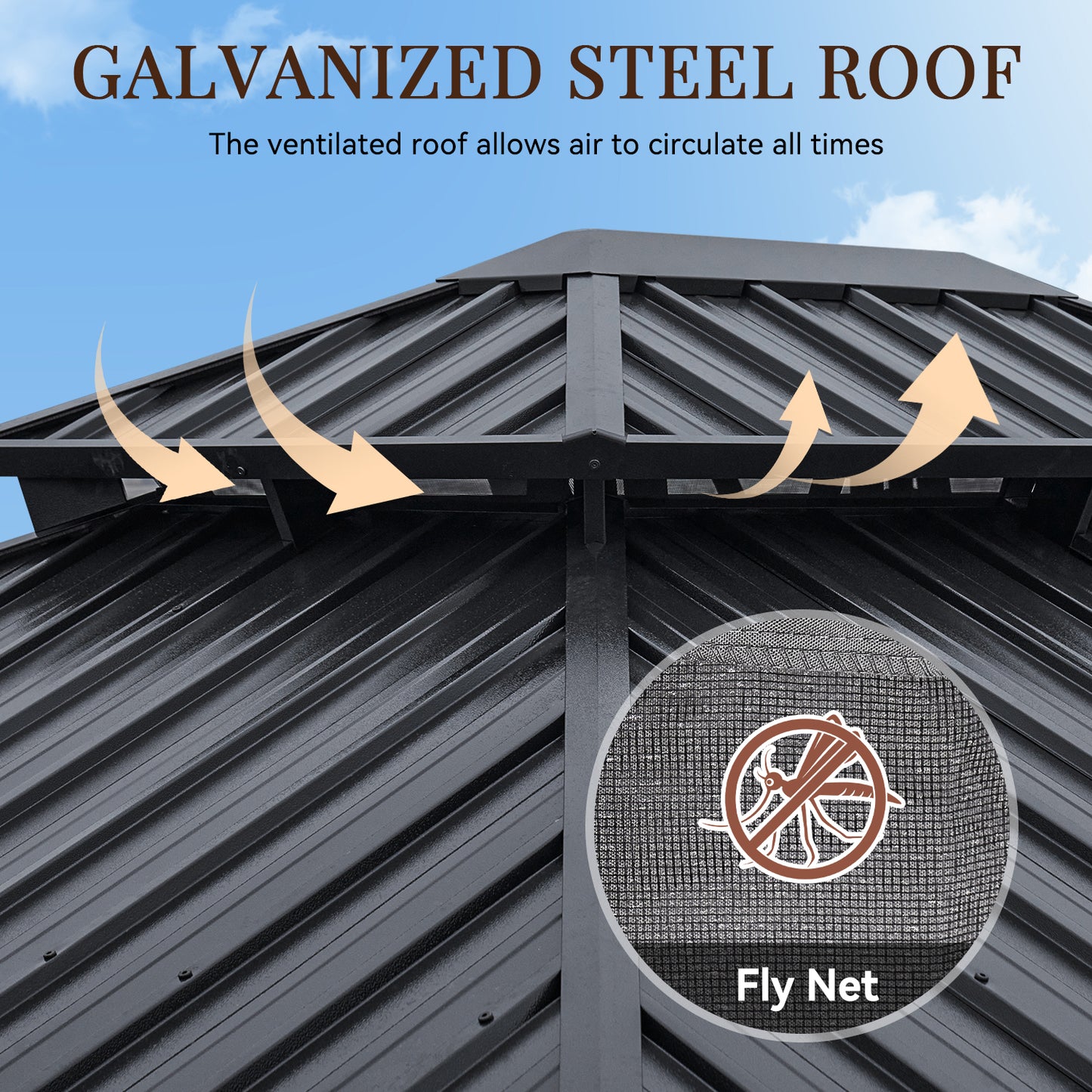 14 Ft. W X 12 Ft. D Double Roof Gazebo with Solar-powered Lights