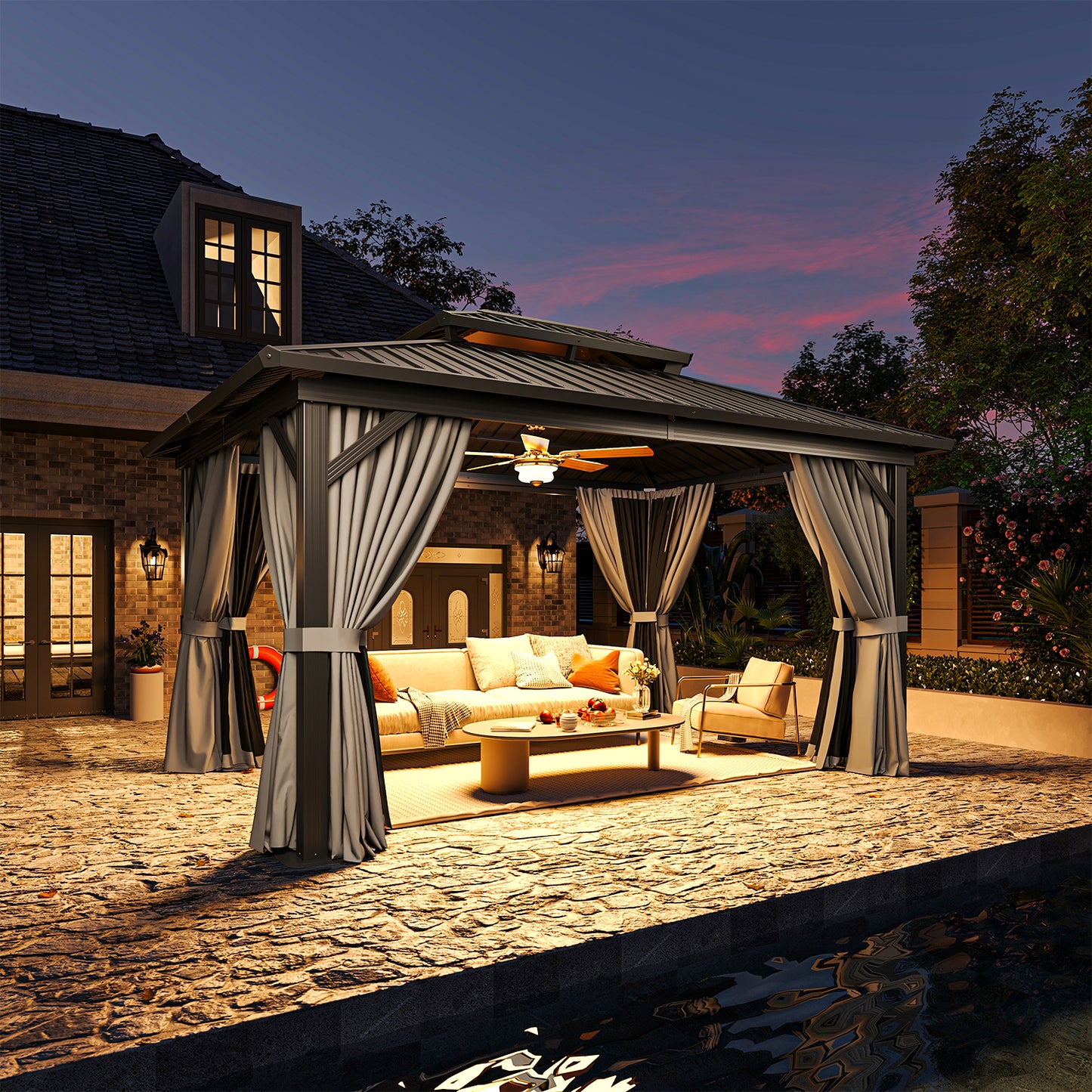 14 Ft. W X 10 Ft. D Patio Gazebo With Double Roof