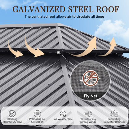 24 Ft. W X 14 Ft. D Metal With Water Guide Roof, 4.7inch Aluminum Post Patio Gazebo