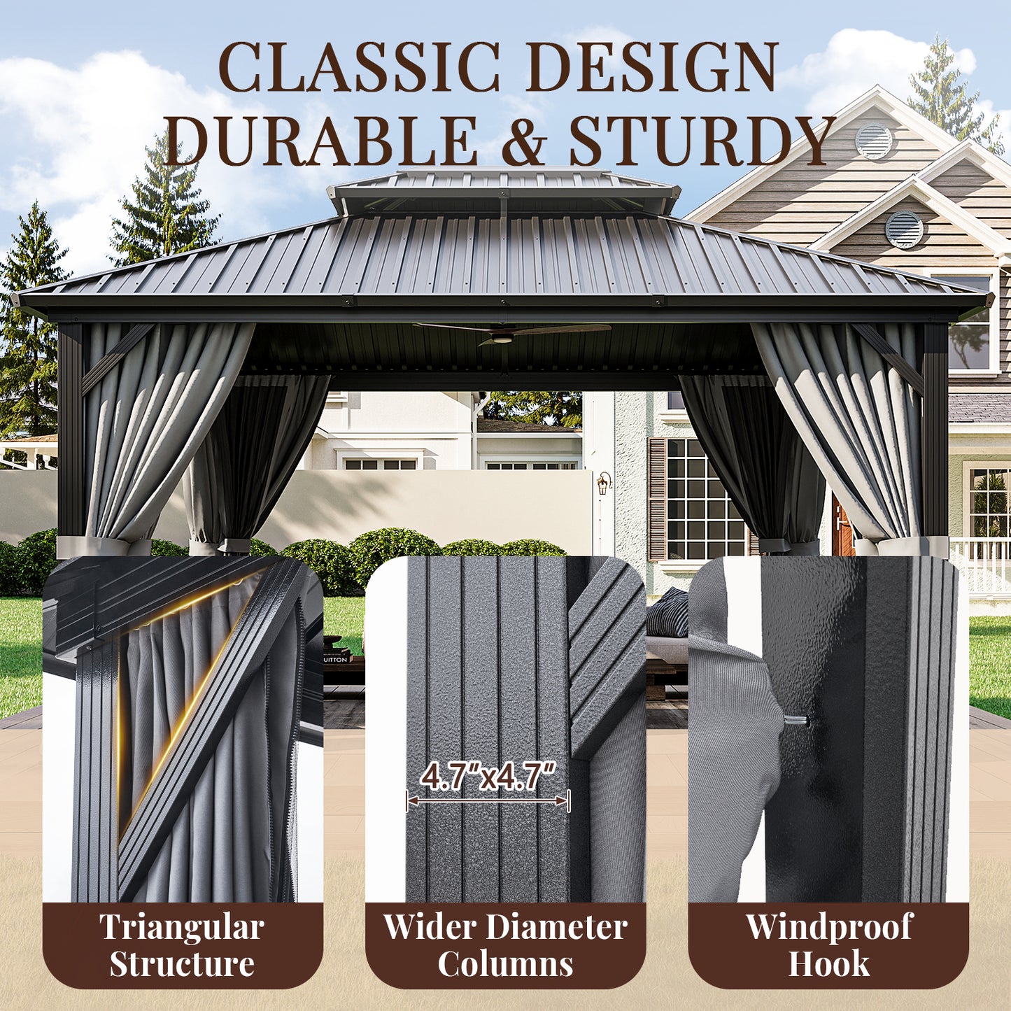 14 Ft. W X 12 Ft. D Double Roof Gazebo with Solar-powered Lights