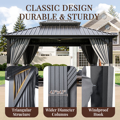 14 Ft. W X 12 Ft. D Double Roof Gazebo with Solar-powered Lights