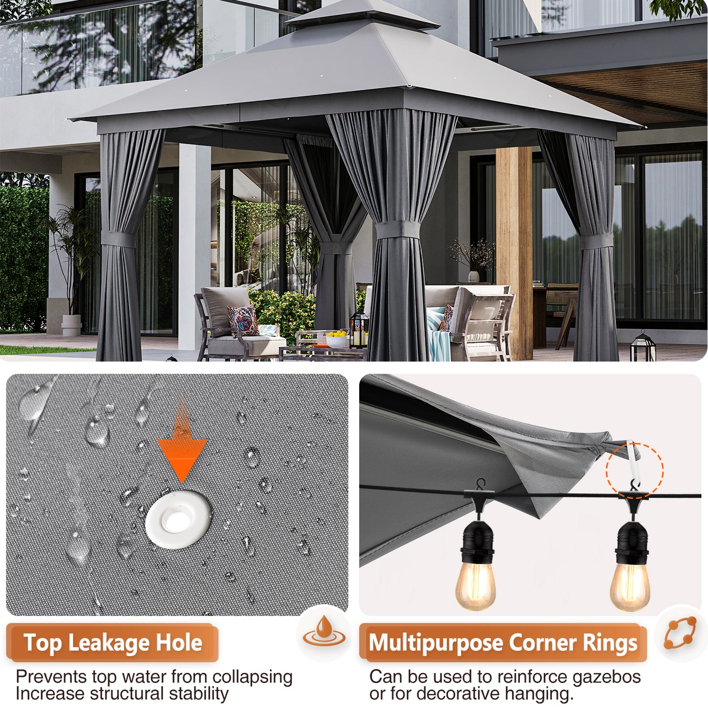 10 Ft. W X 10 Ft. D Steel Patio Gazebo The Soft Roof Gazebos
