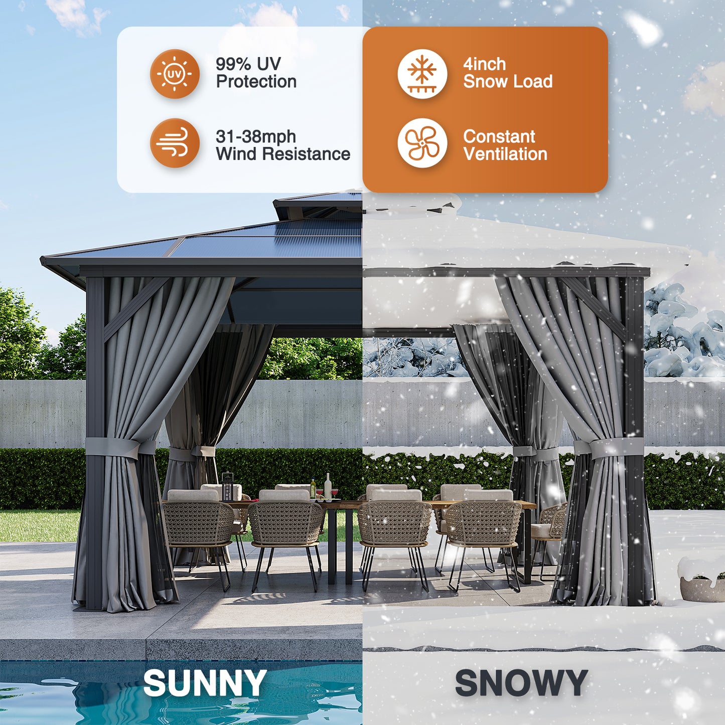 12 Ft. W X 12 Ft. D Aluminum Patio Hardtop Gazebo