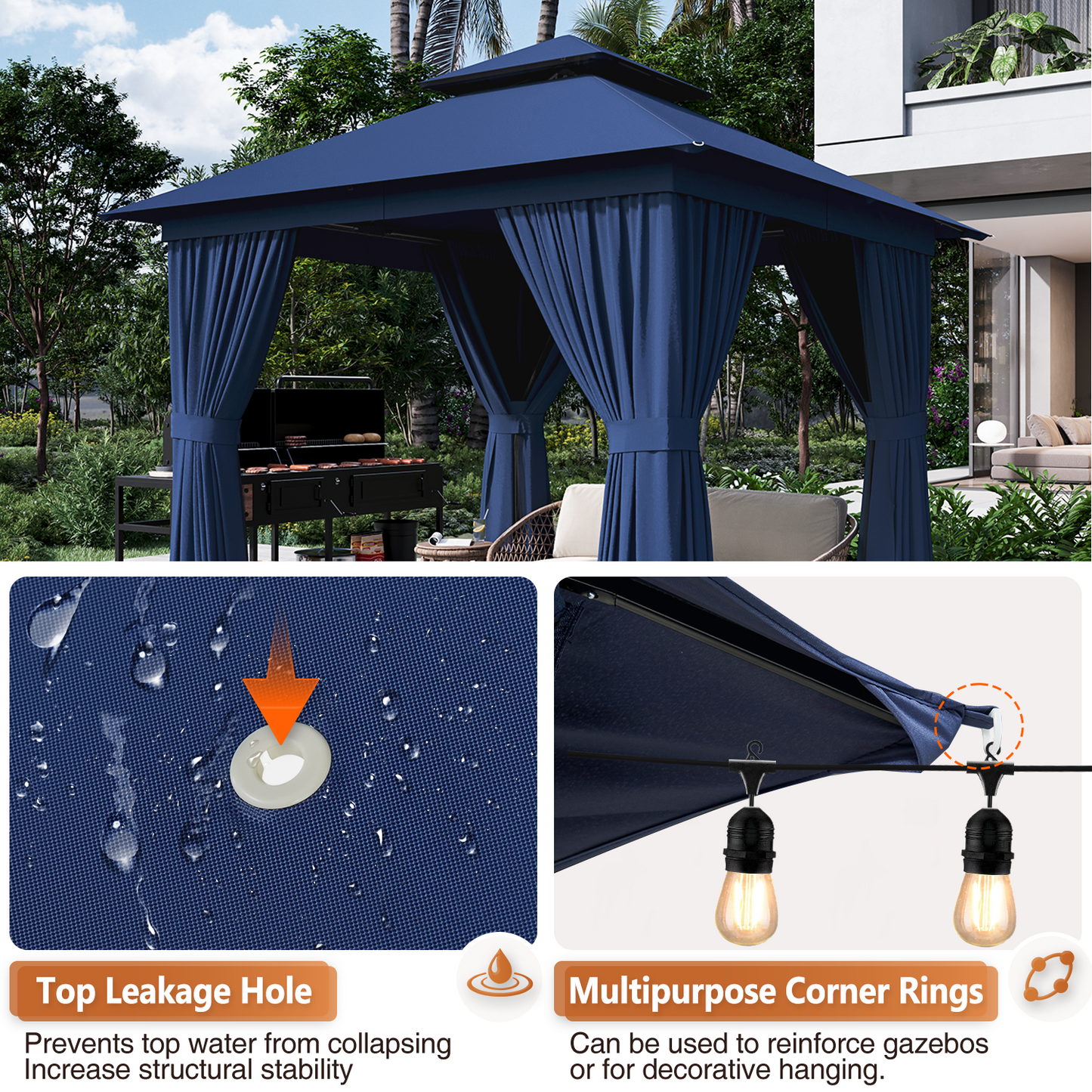8x8 Ft Outdoor Gazebo With Double Roof, Patio Canopy With Mosquito Netting And Curtains, Suitable For Patios, Lawn And Backyard