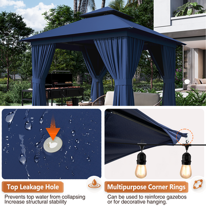 8x8 Ft Outdoor Gazebo With Double Roof, Patio Canopy With Mosquito Netting And Curtains, Suitable For Patios, Lawn And Backyard